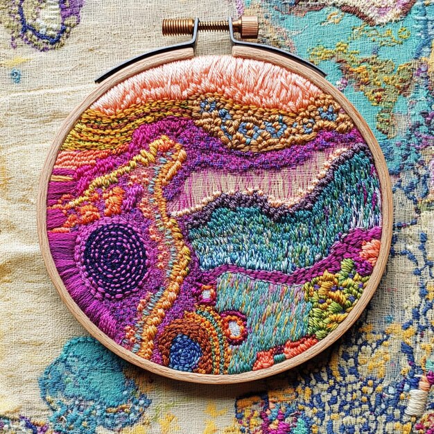 haftowana próbka na tamborku